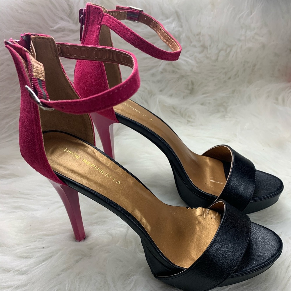 Shoe Republic LA Pink Ankle Strap Wedge High Heel